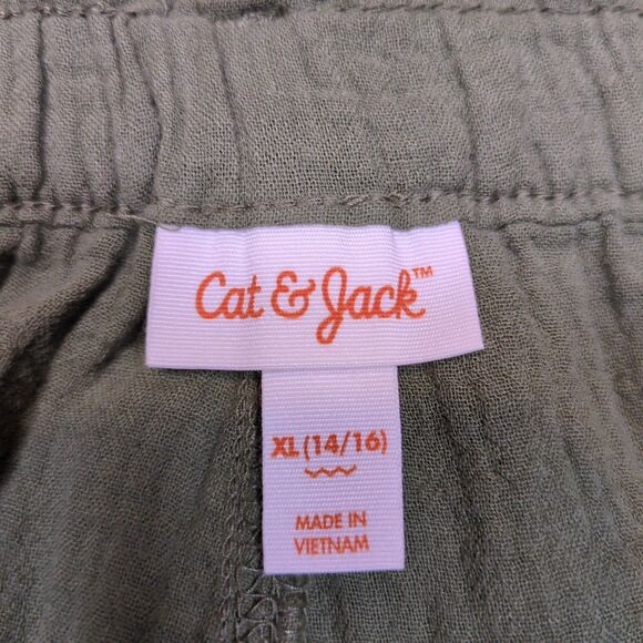 Lot 2 Cat & Jack Girls XL Cotton Gauze Jogger Pants Gray Green Tie Waist Pockets - Picture 4 of 13